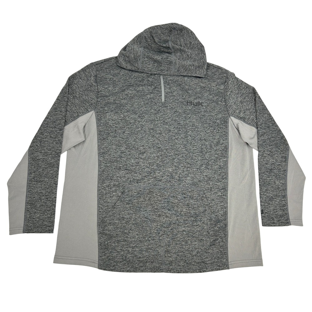 Huk Icon X Coldfront Hoodie Men's XXL Gray Heathered‎ 1/4 Zip Pullover Fishing